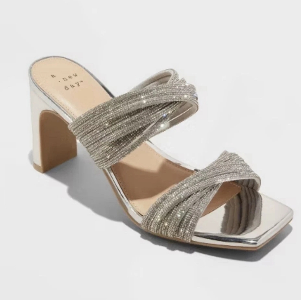 A New Day Metallic Silver Heeled Mules